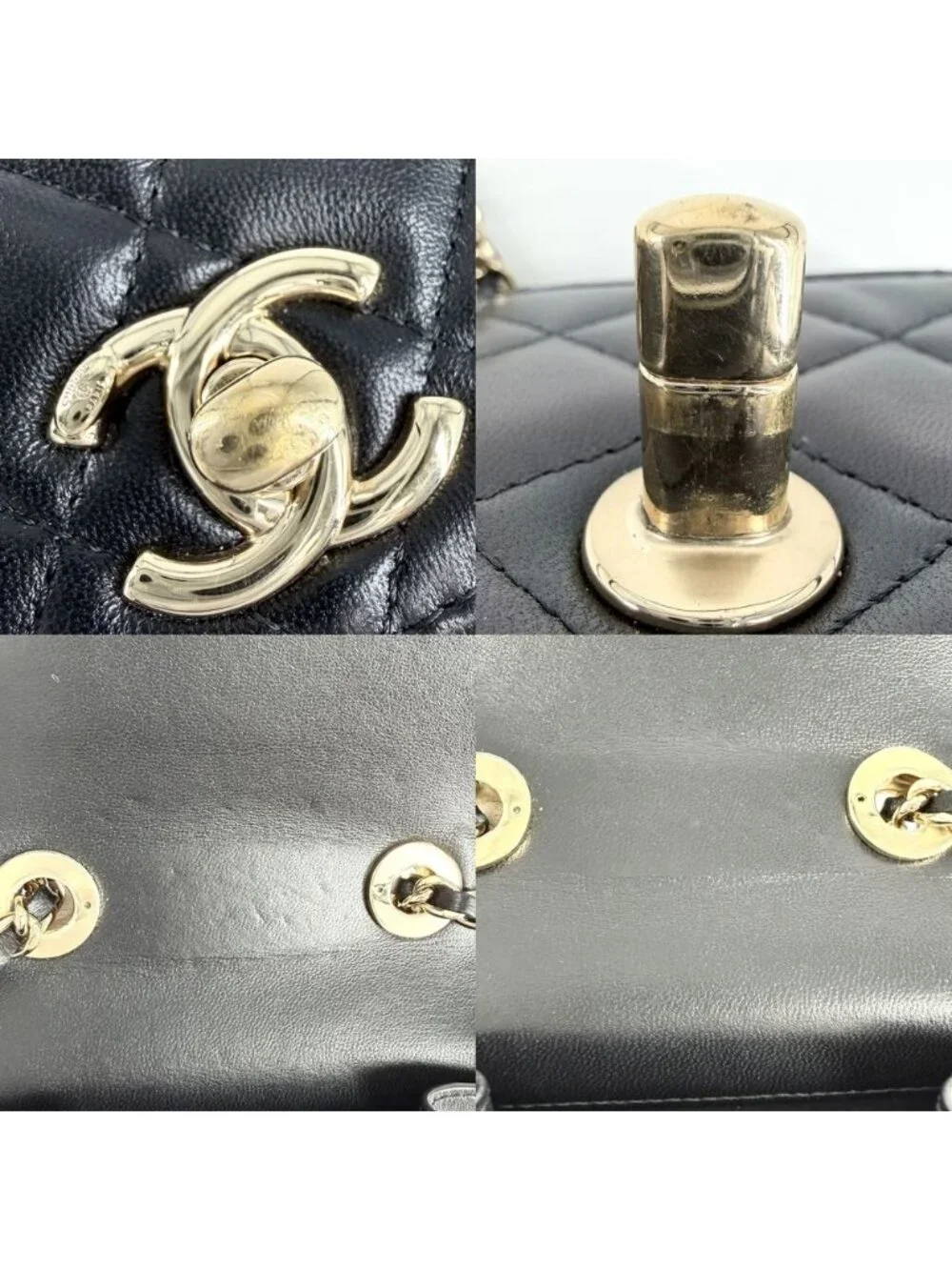 Chanel Shoulder Bag Crossbody CC Logo Quilted Chain Lambskin Black Gold Vintage